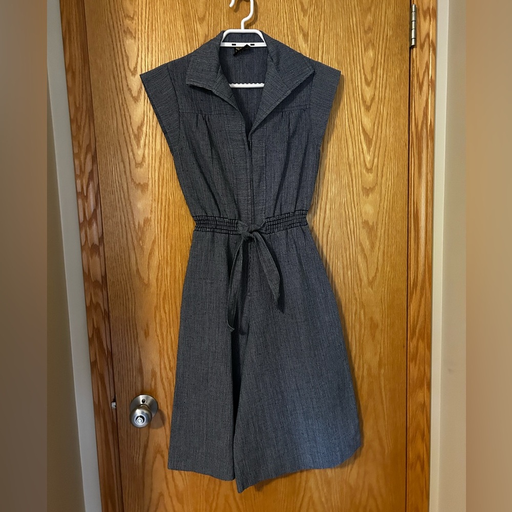 Vintage Charcoal Gray Sleeveless Notched Collar Work Jumpsuit
